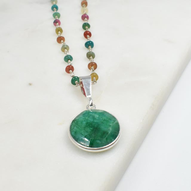 Emerald & Beaded Rainbow Opal Necklace