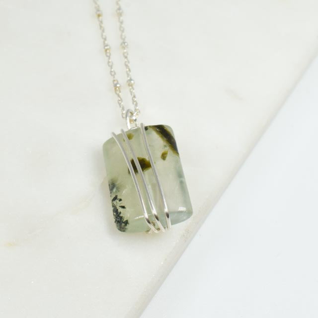 Silver Wrapped Prehnite Necklace