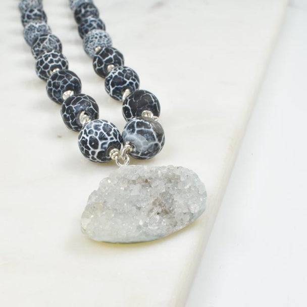 Black & White Crackle Agate & Druzy Necklace