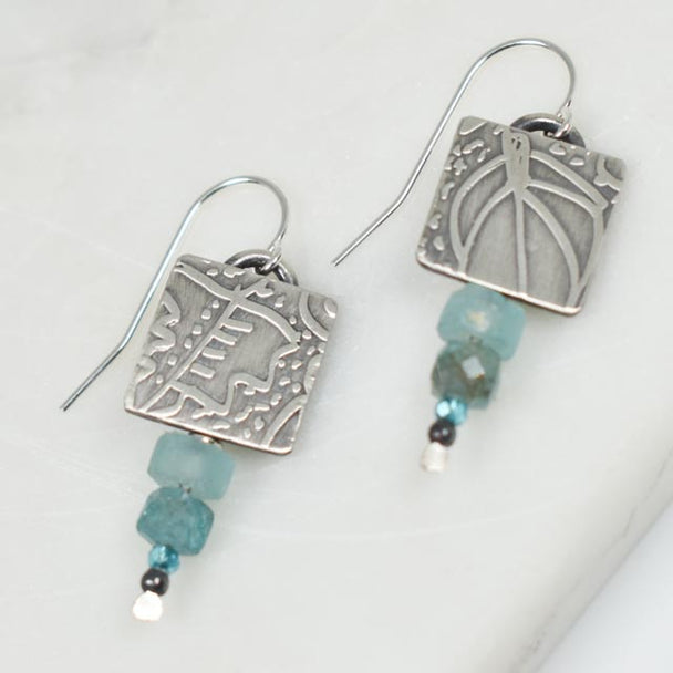 Moss Agate and Ancient Roman Glass Earrings