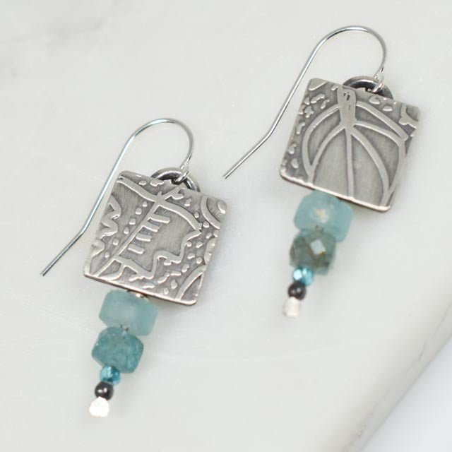 Moss Agate and Ancient Roman Glass Earrings