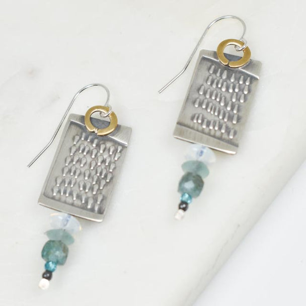 Moonstone, Ancient Roman Glass, and Moss Agate Earrings