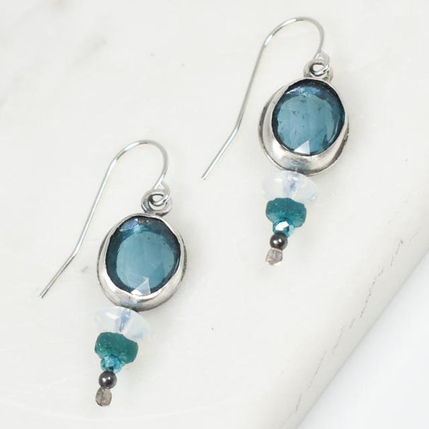Kyanite, Moonstone and Ancient Roman Glass Earrings