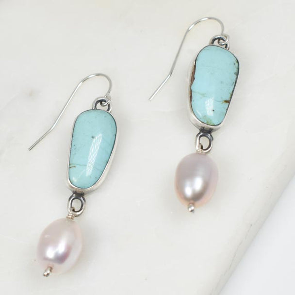 Turquoise and Freshwater Pearl Earrings