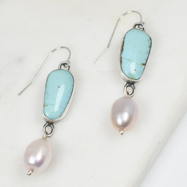 Turquoise and Freshwater Pearl Earrings