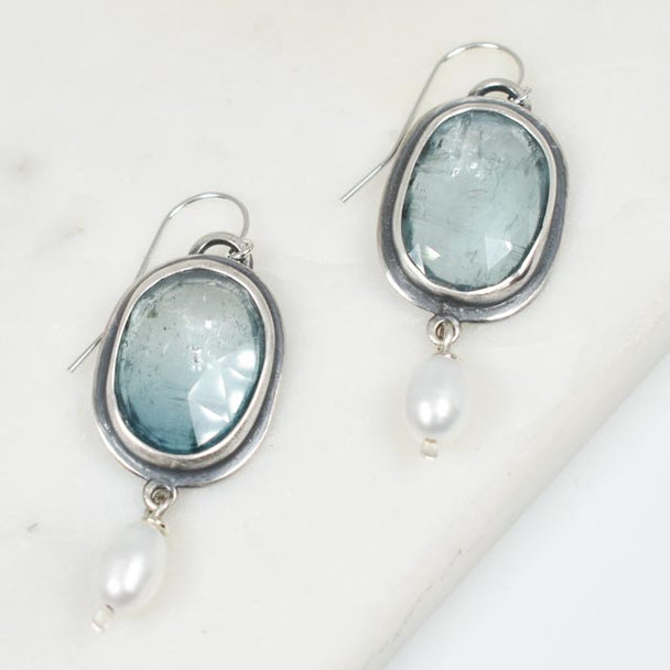 Kyanite and Freshwater Pearl Earrings