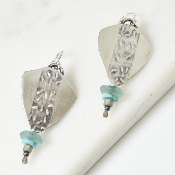 Ancient Roman Glass and Turquoise Earrings