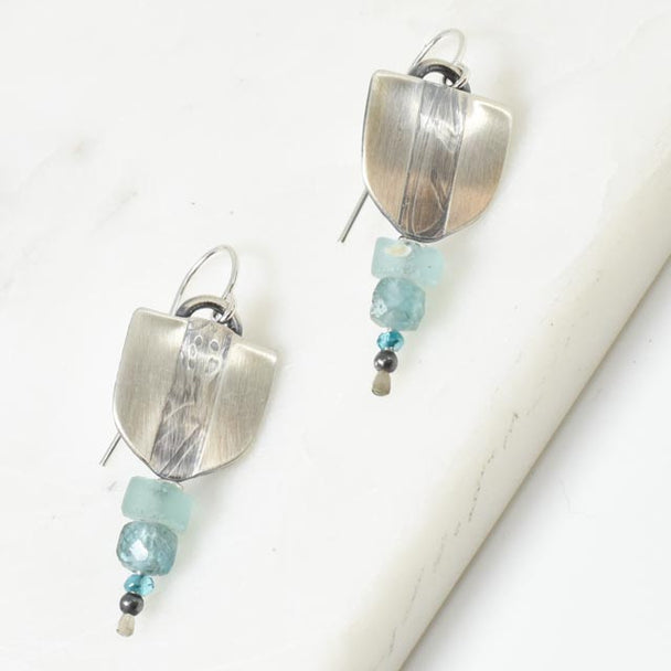Ancient Roman Glass and Moss Agate Earrings