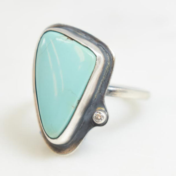 Iron Maiden Turquoise and Lab Created Diamond Ring