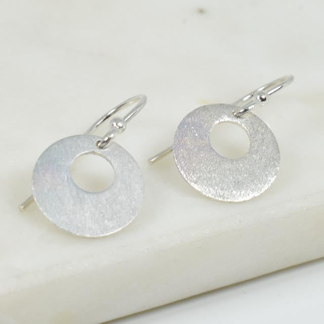 Silver Disc Drop Earrings