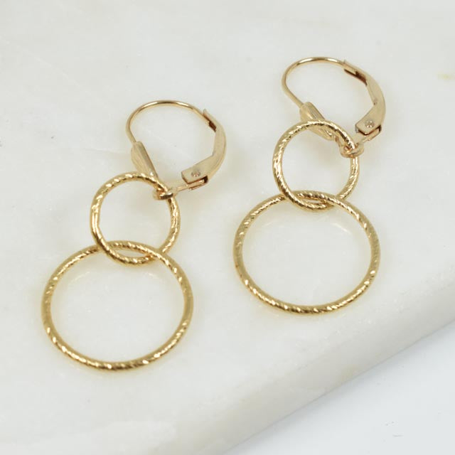 Gold Fill Dangle Circles Leverback Earrings