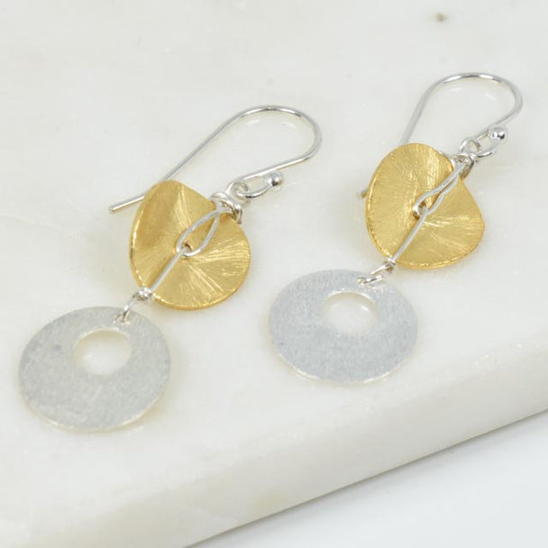 Gold Fill and Silver Disc Dangle Earrings