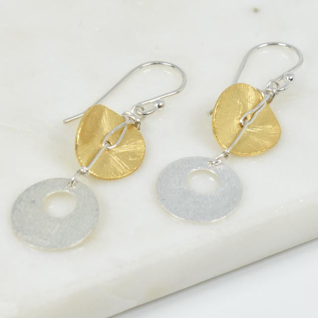 Gold Fill and Silver Disc Dangle Earrings