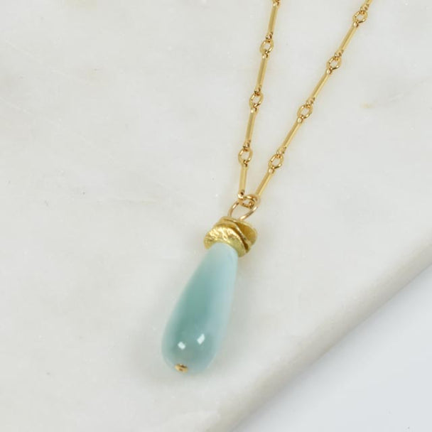 Green Moonstone and Gold Fill Disc Necklace