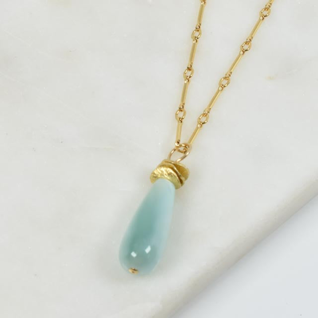 Green Moonstone and Gold Fill Disc Necklace