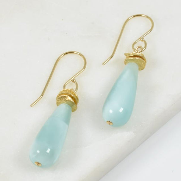 Green Moonstone and Gold Fill Disc Earrings