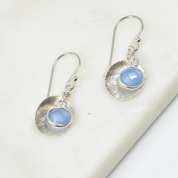 Chalcedony and Silver Disc Earrings