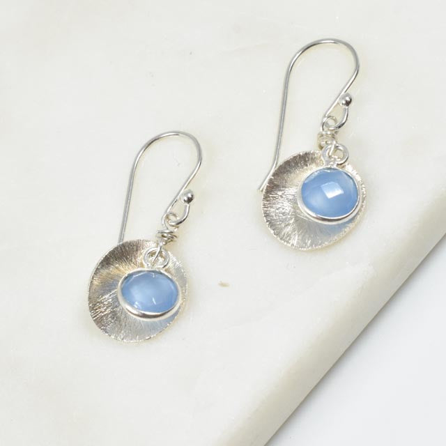 Chalcedony and Silver Disc Earrings
