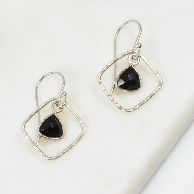 Black Onyx and Silver Drop Earrings