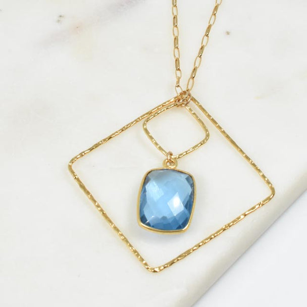 Blue Topaz and Gold Fill Squares Necklace