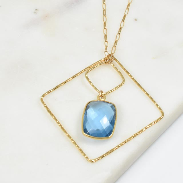 Blue Topaz and Gold Fill Squares Necklace