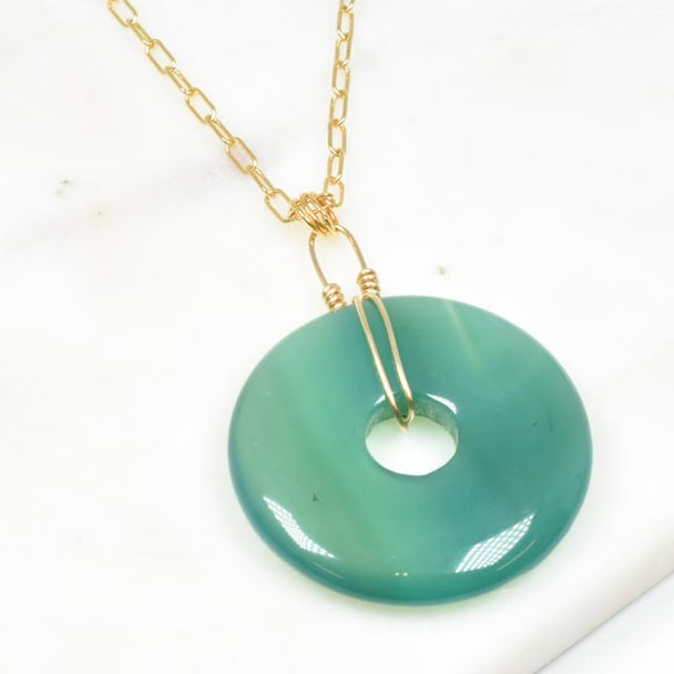 Green Jade and Gold Fill Paper Clip Chain