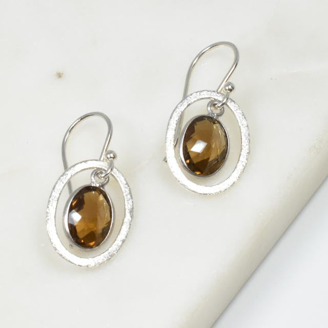 Smoky Quartz and Sterling Silver Earrings