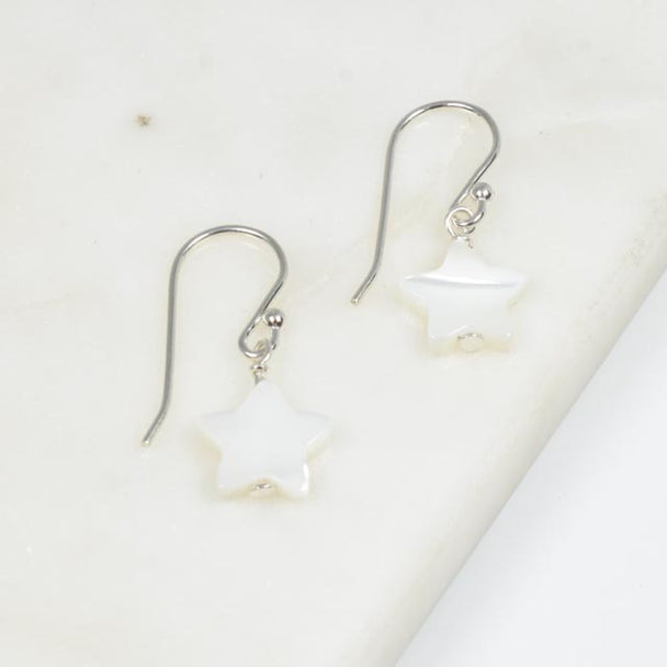 Mother of Pearl Star Drop Earrings Silver