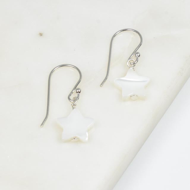 Mother of Pearl Star Drop Earrings Silver