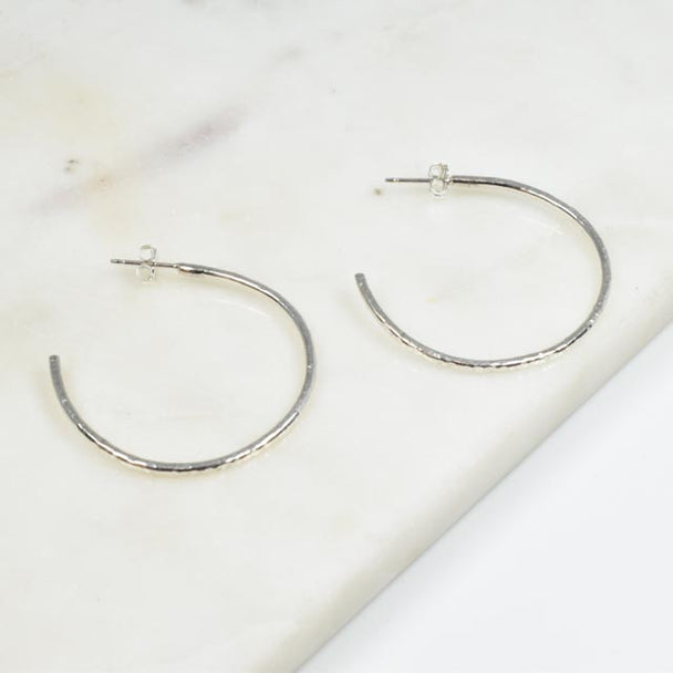 Silver Hammered Hoops