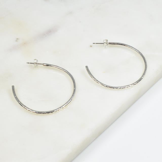Silver Hammered Hoops