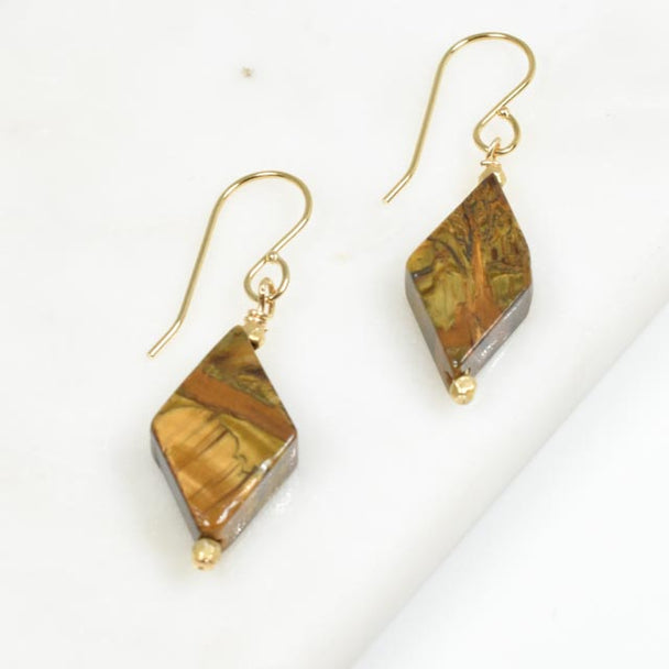 Tigers Eye Diamond Shape Earrings
