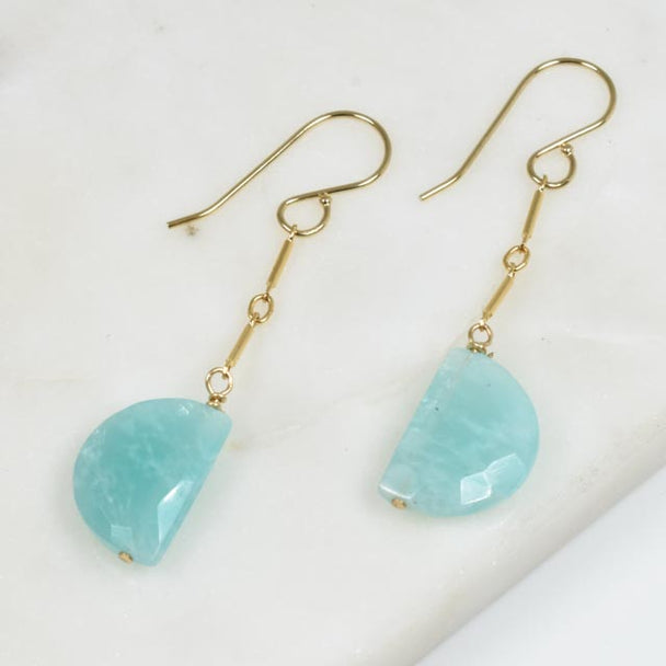 Half Moon Amazonite and Gold Fill Bar Chain Earrings