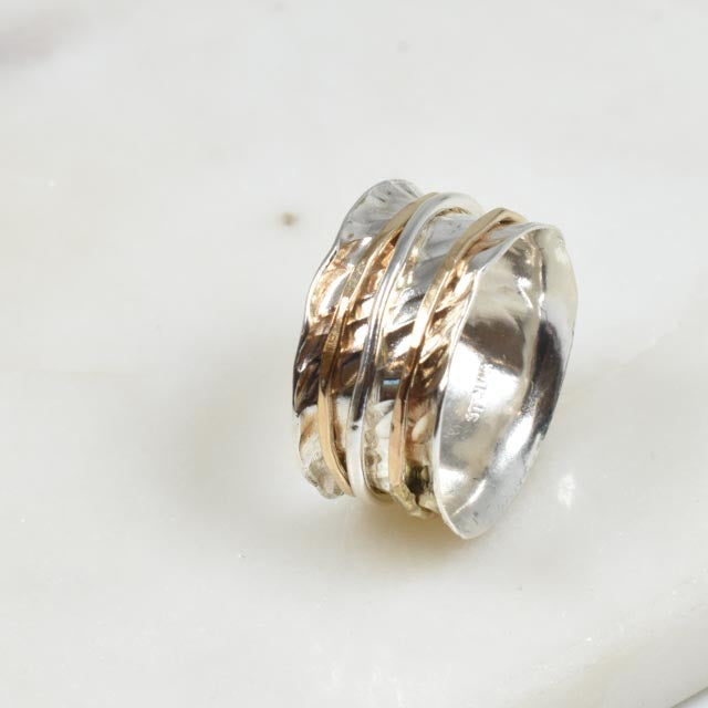 Riveted Sterling Silver and Gold Fill Spinner Ring