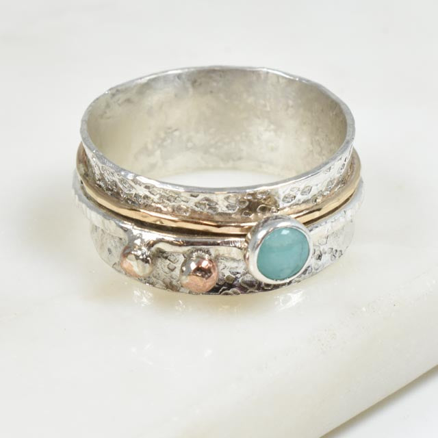 Amazonite Gold Fill and Sterling Silver Spinner Ring