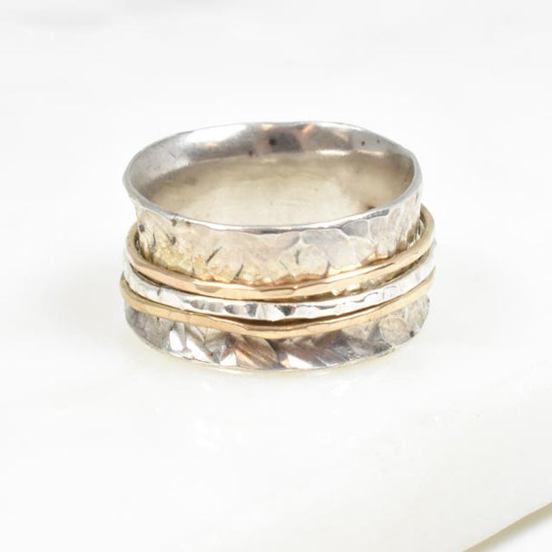 Riveted Sterling Silver and Gold Fill Spinner Ring