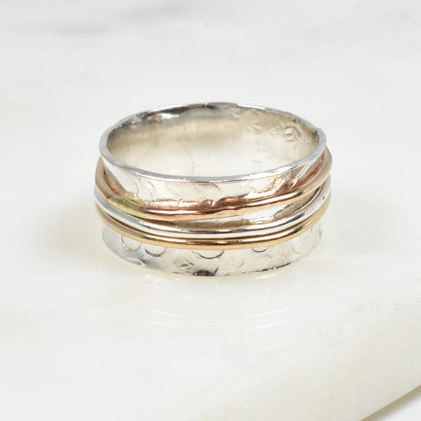 Circles Sterling Silver and Gold Fill Spinner RIng