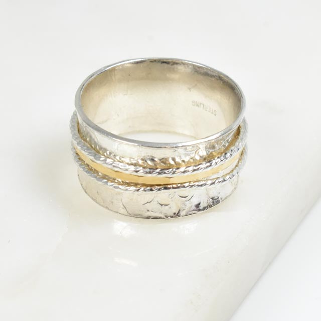 Circles Sterling Silver and Gold Fill Spinner Ring