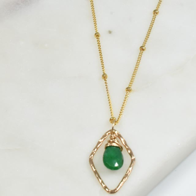 Top Wrapped Emerald and Gold Fill Diamond Necklace