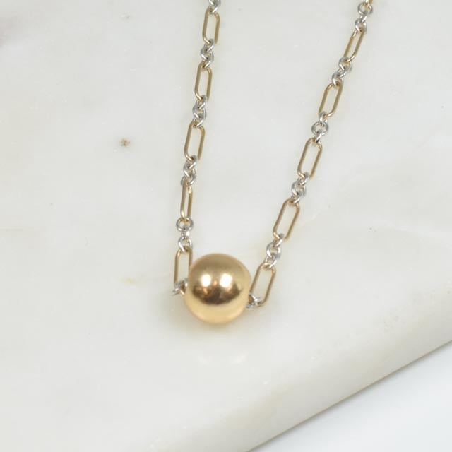 Gold Fill Floating Ball on Sterling Silver and Gold Fill Chain Necklace