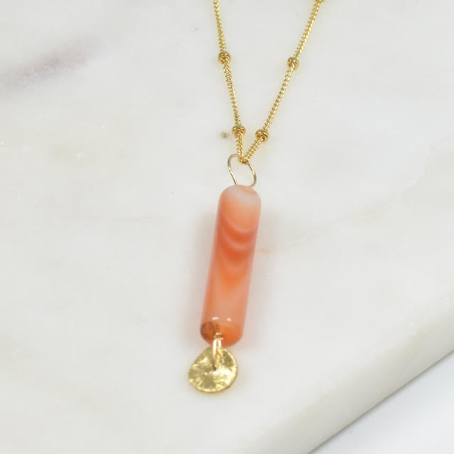 Banded Carnelian and Gold Fill Disc Necklace