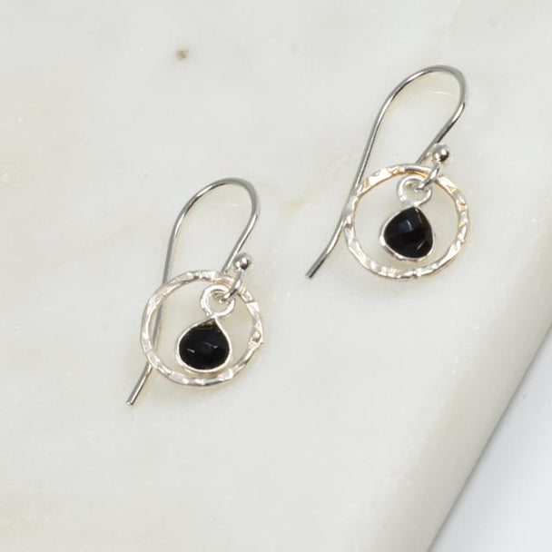 Dainty Onyx and Sterling Silver Earrings