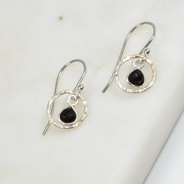 Dainty Onyx and Sterling Silver Earrings