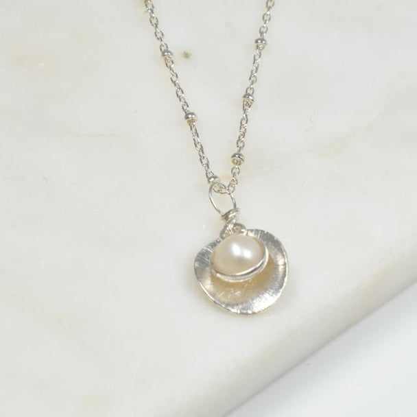 Pearl and Silver Disc Necklace