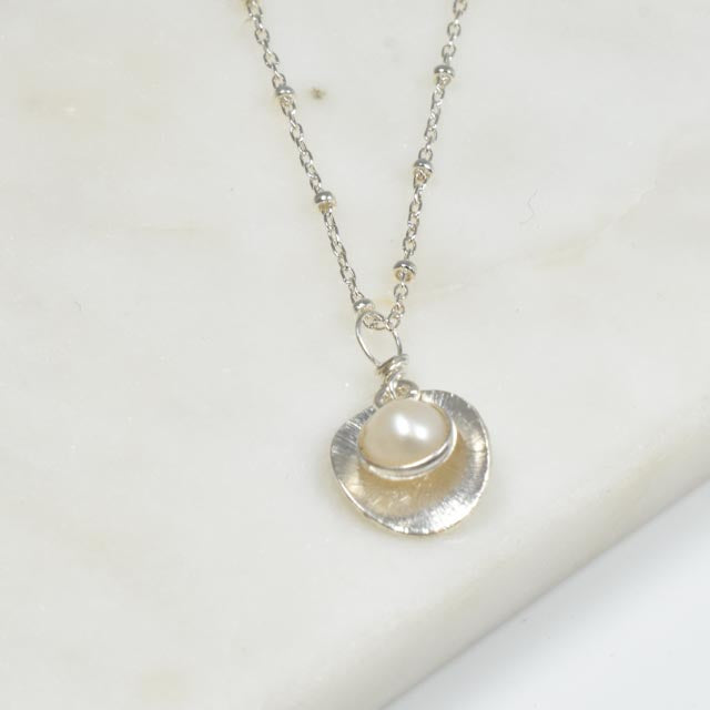Pearl and Silver Disc Necklace