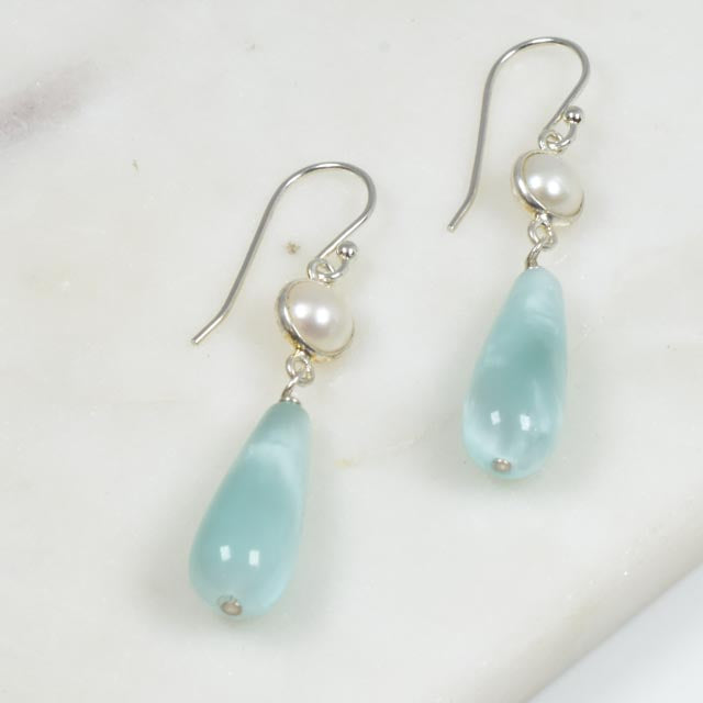 Green Moonstone and Pearl Earrings