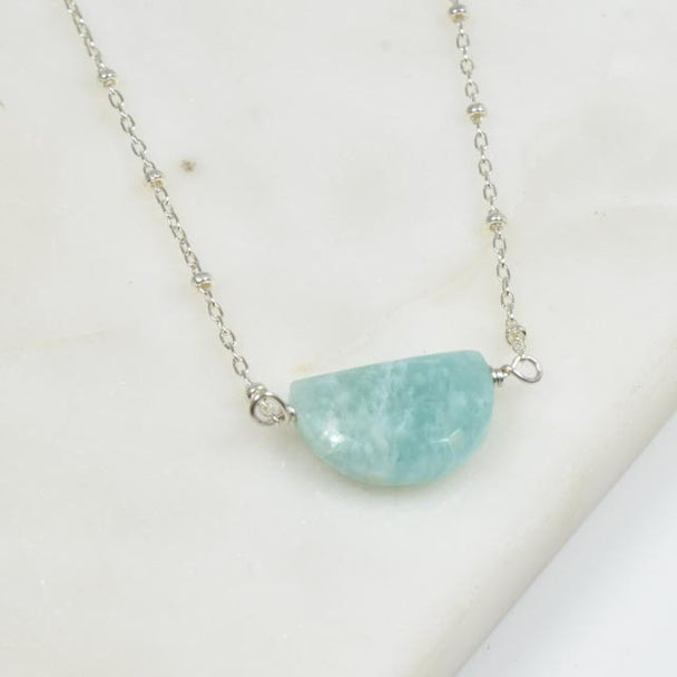 Half Moon Amazonite Sterling Silver Necklace