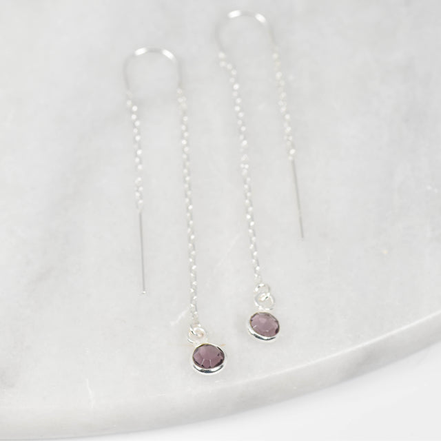 Silver Threader Earrings with Amethyst