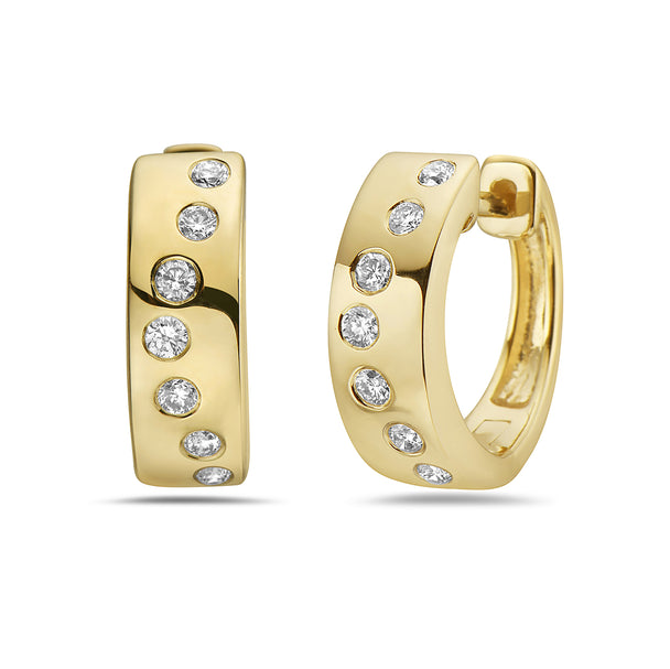 Polished Gold Huggies with Inset Diamonds