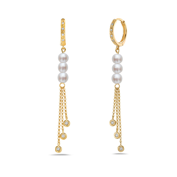 Dangling Pearl and Diamond Earrings